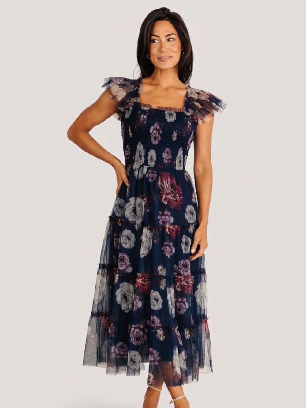 Baltic Born Clementine Tulle Midi Dress | Navy Floral Size MM